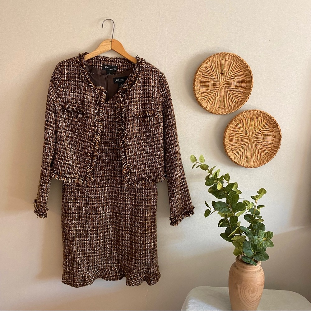 Adorable 90s Vintage JM Atelier Tweed Dress & Jacket Set - Picture 1 of 15